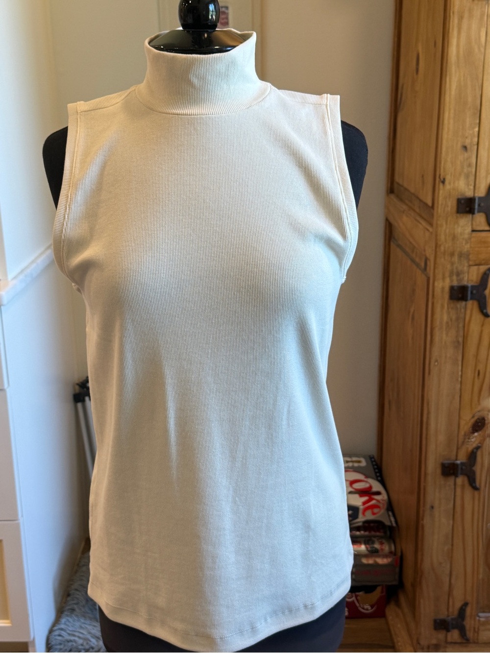 LOFT Cream Sleeveless Mock Neck Tank
